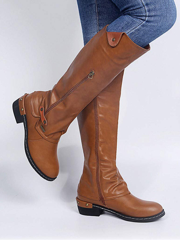 Zipper PU Leather Boots