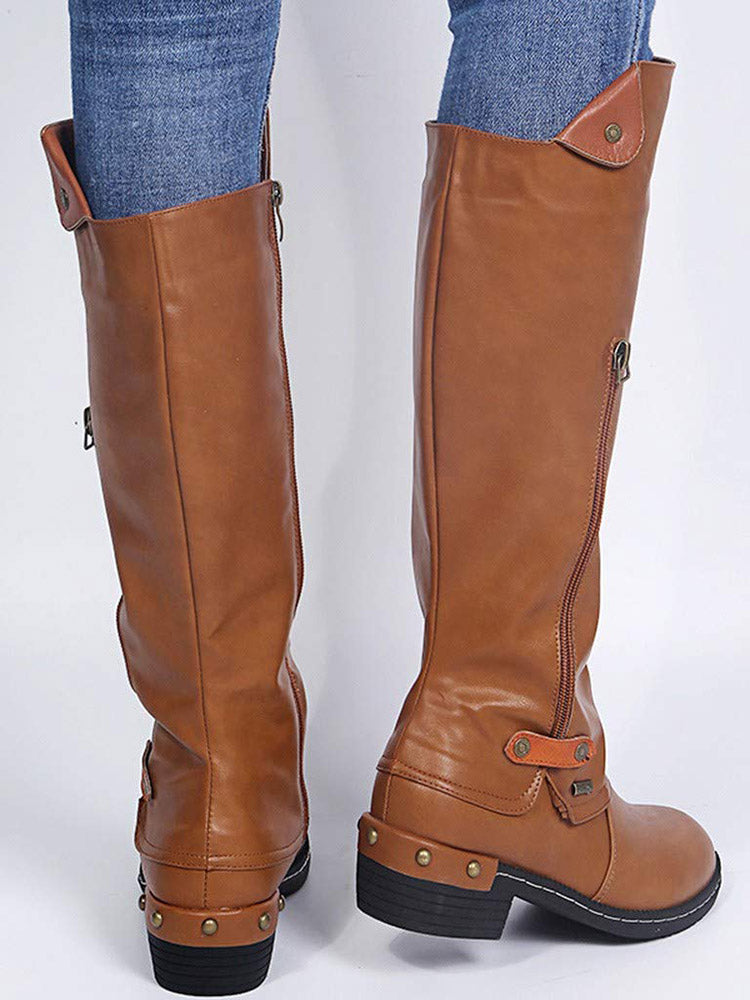 Zipper PU Leather Boots