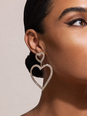 Diamante Heart Shape Drop Earrings