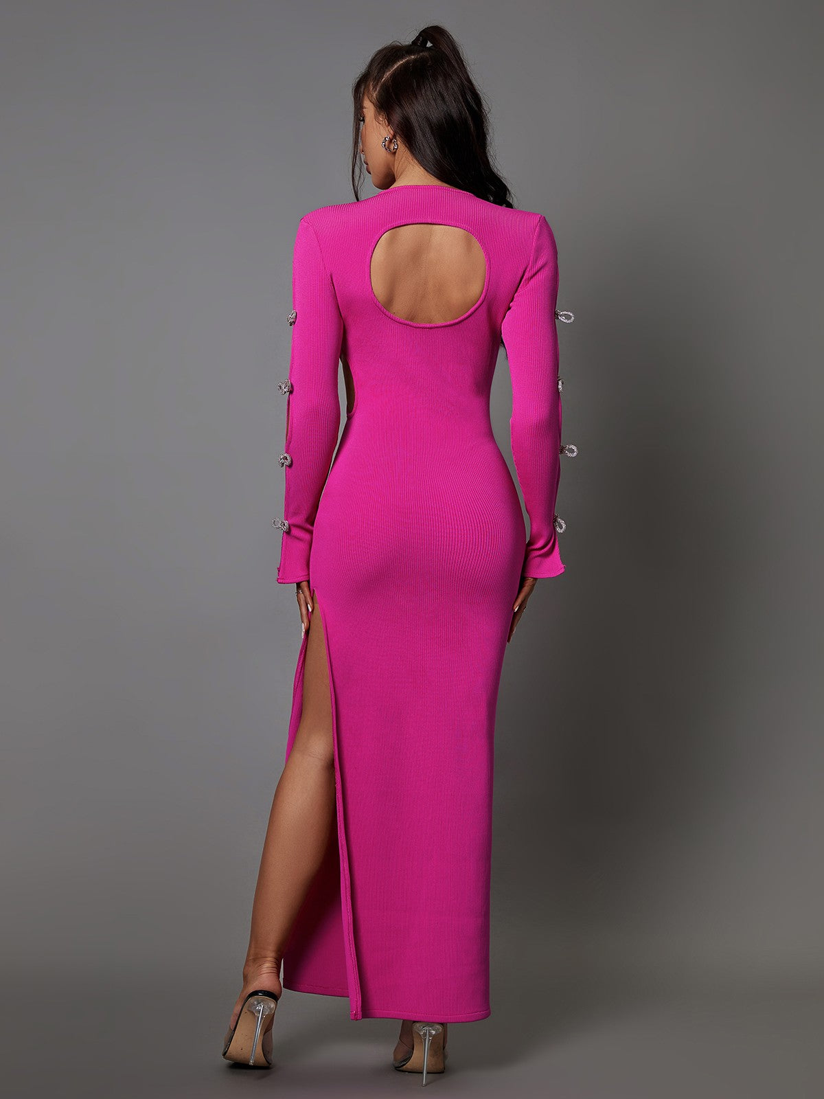 Calantha Crystal Bow Cutout Bandage Dress