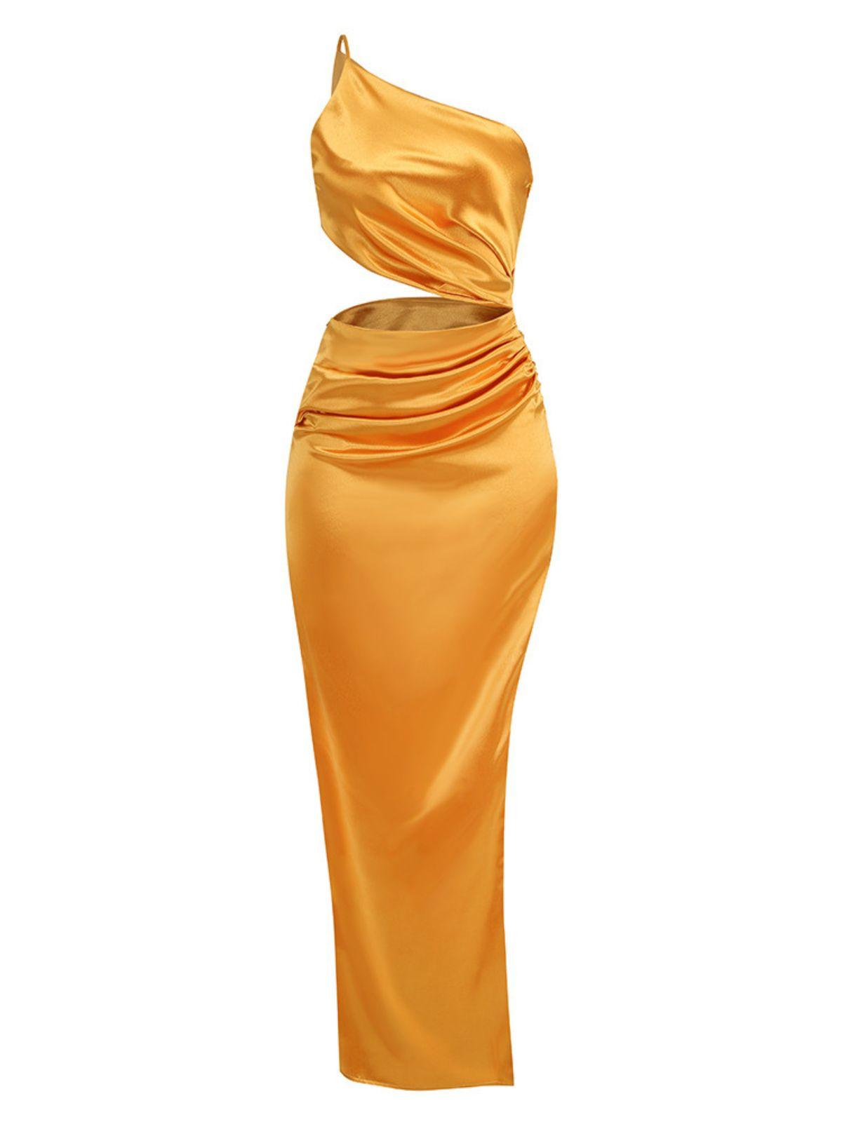 Chara – Maxikleid mit One-Shoulder-Träger und Cut-Outs in Gold 