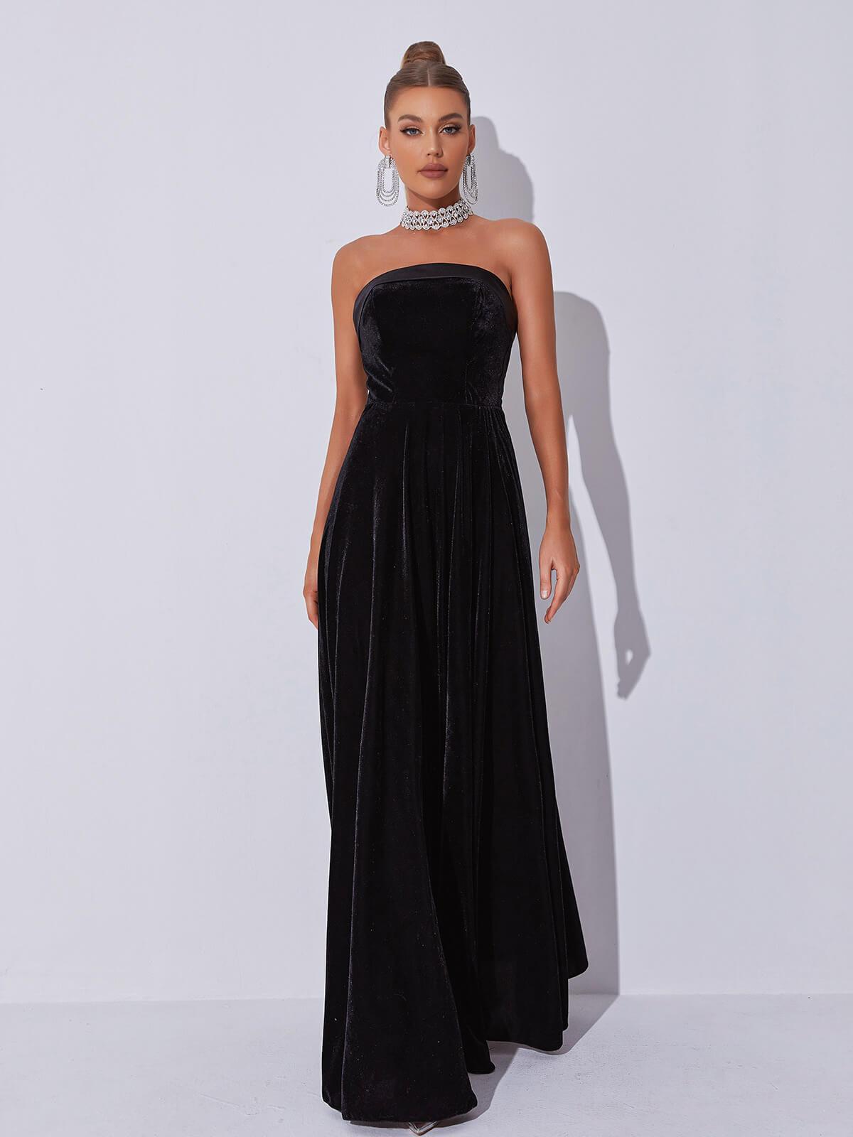 Colleen Velvet Strapless Maxi Dress