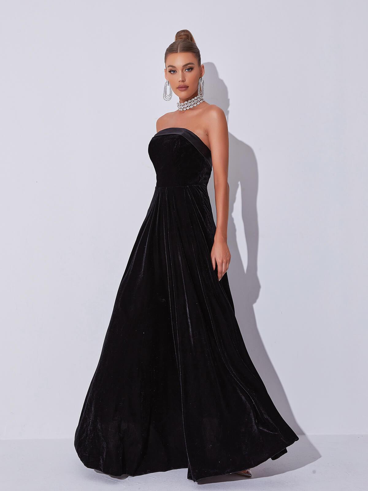 Colleen Velvet Strapless Maxi Dress