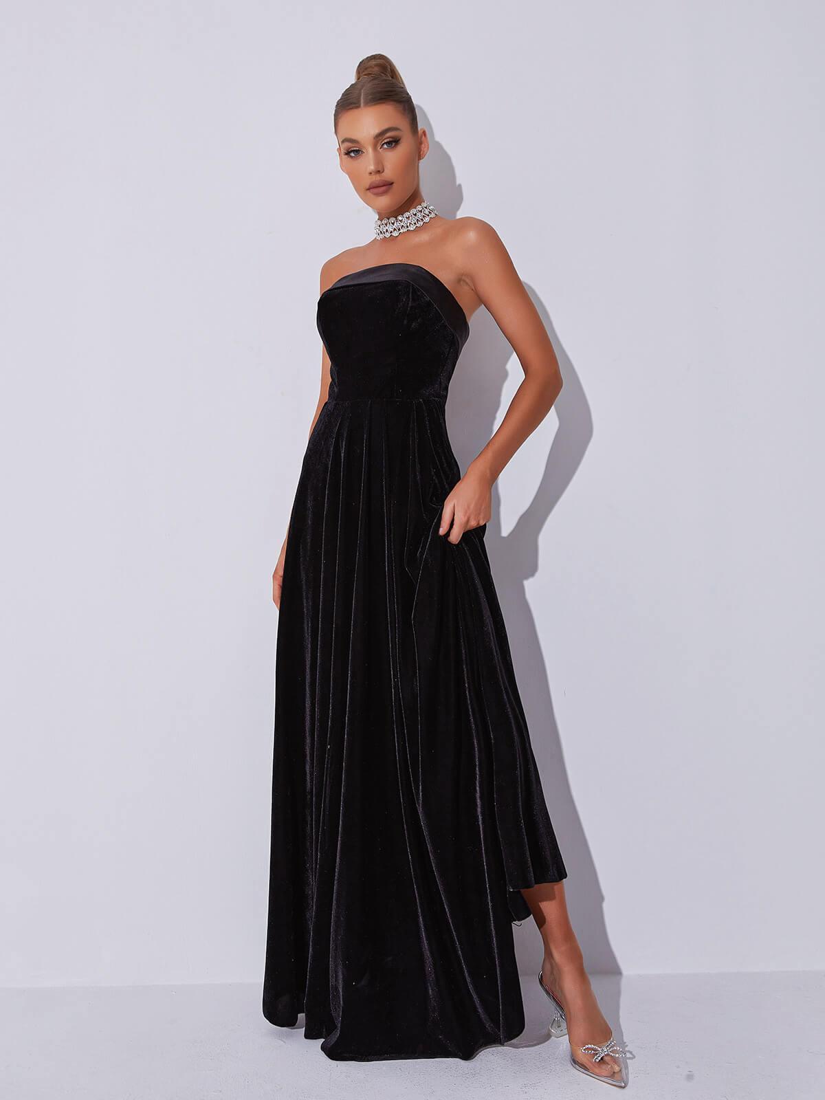 Colleen Velvet Strapless Maxi Dress