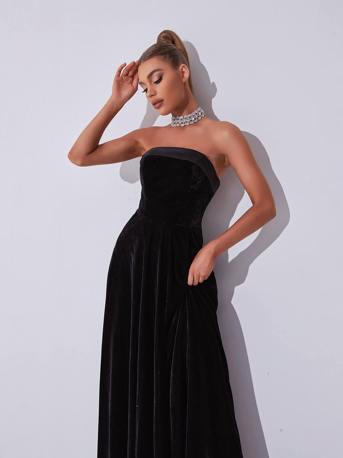 Colleen Velvet Strapless Maxi Dress