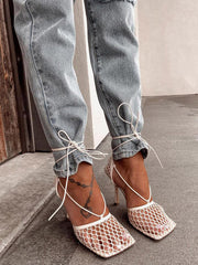 Square Toe Mesh Wrap Sandals