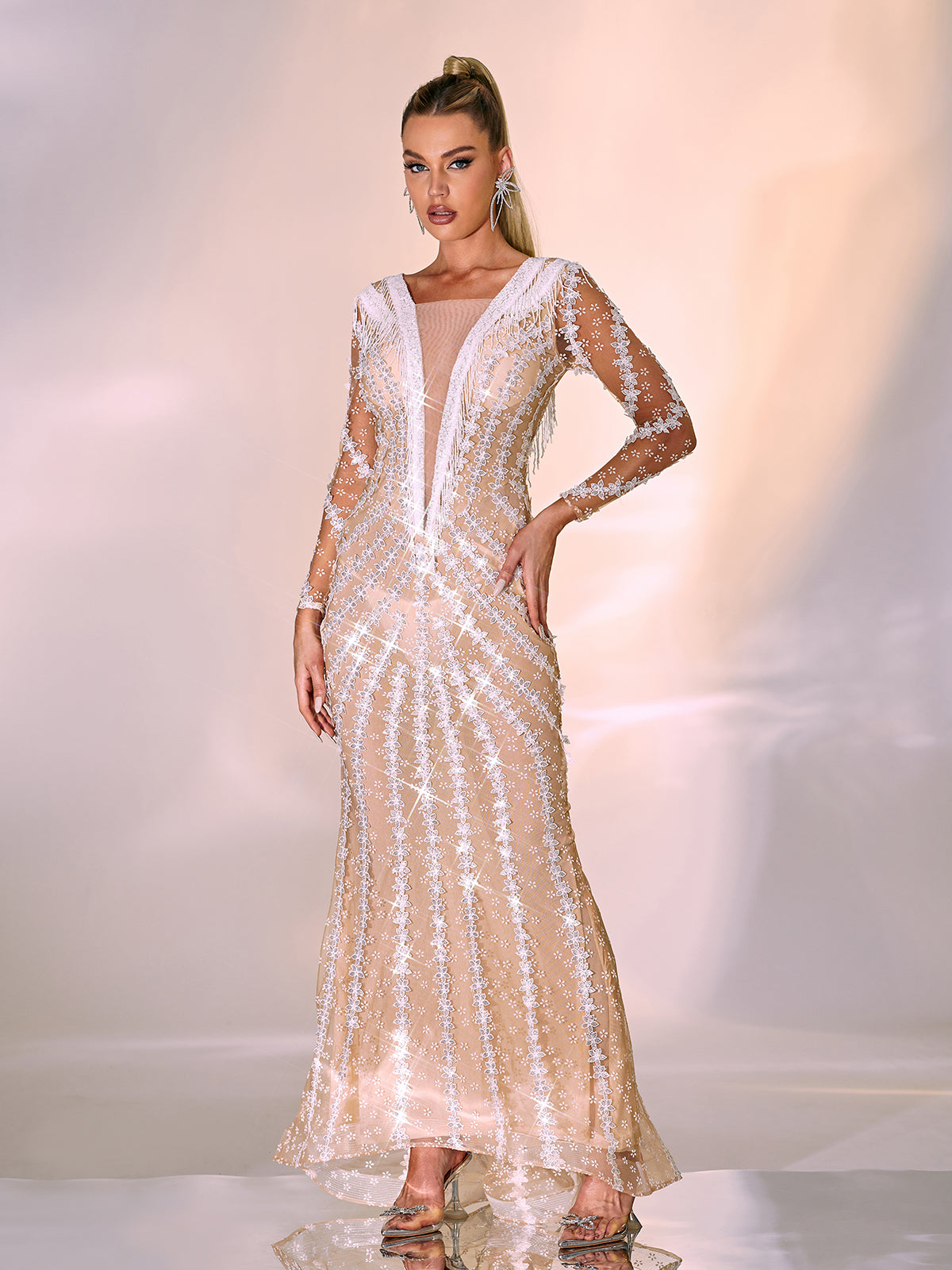 Danica Long Sleeve Embellished Maxi Dress