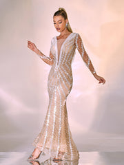 Danica Long Sleeve Embellished Maxi Dress