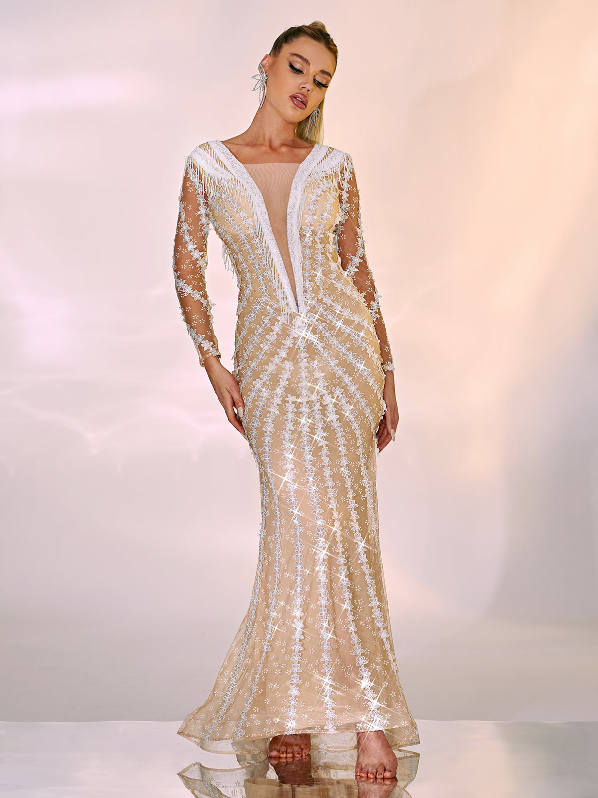 Danica Long Sleeve Embellished Maxi Dress