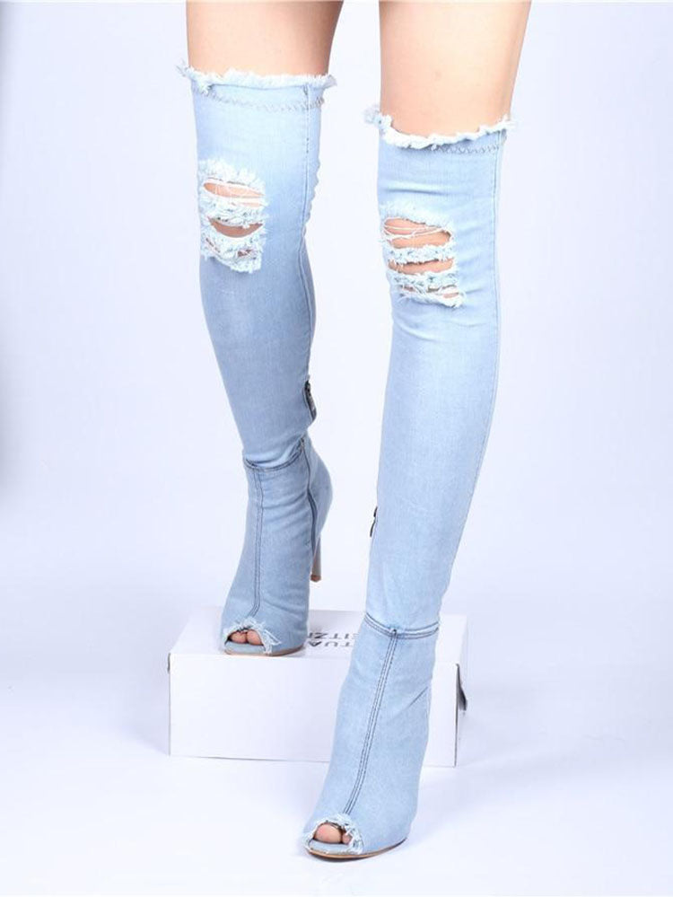 Peep-Toe-Overknee-Jeansstiefel