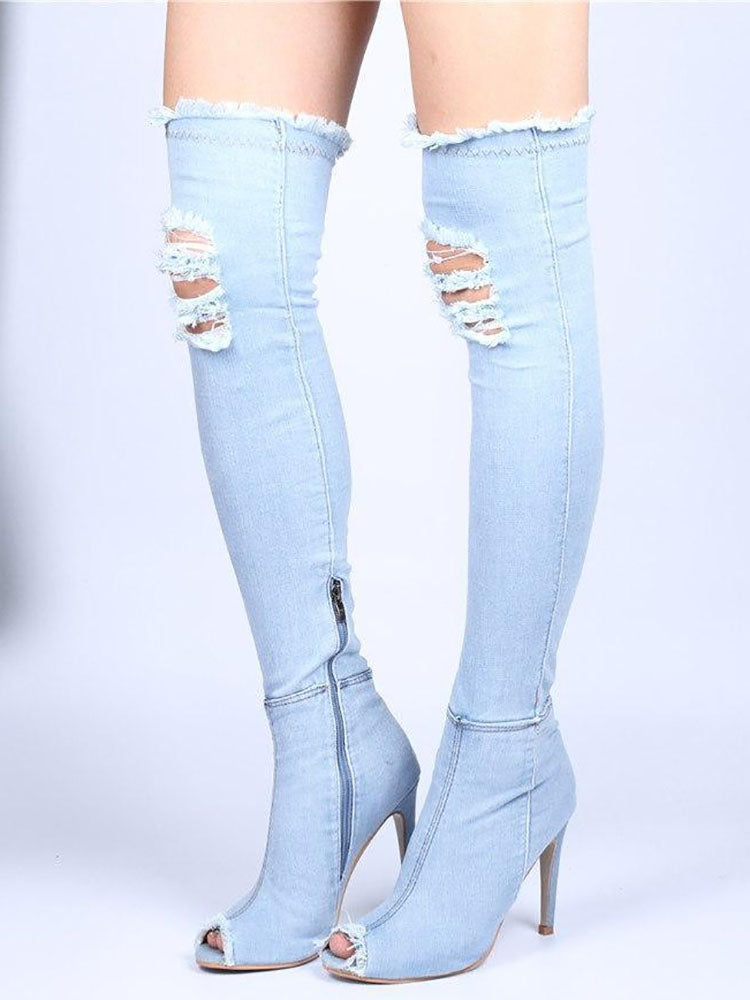 Peep-Toe-Overknee-Jeansstiefel