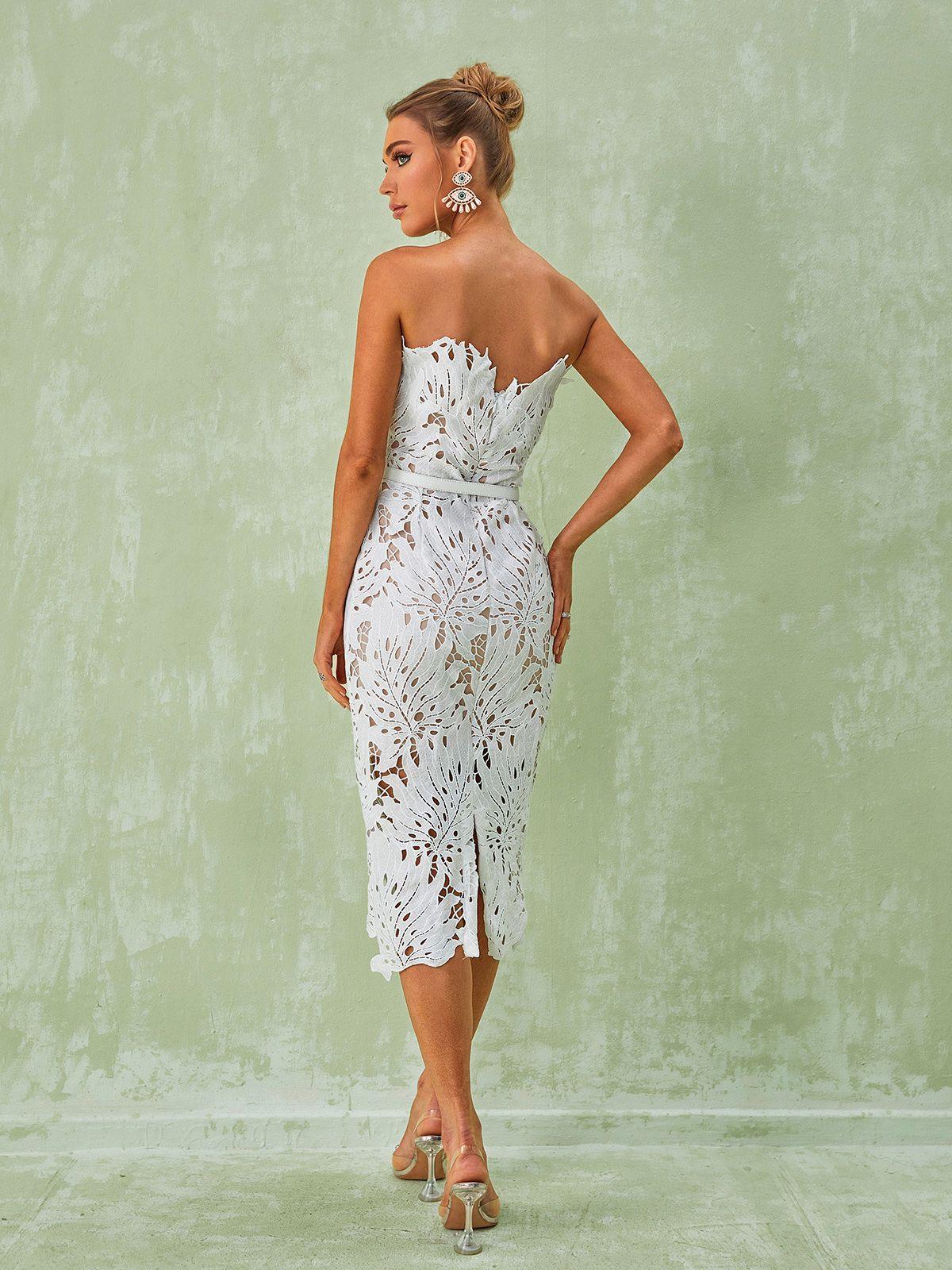 Despina White Lace Midi Dress – Fiel Shop