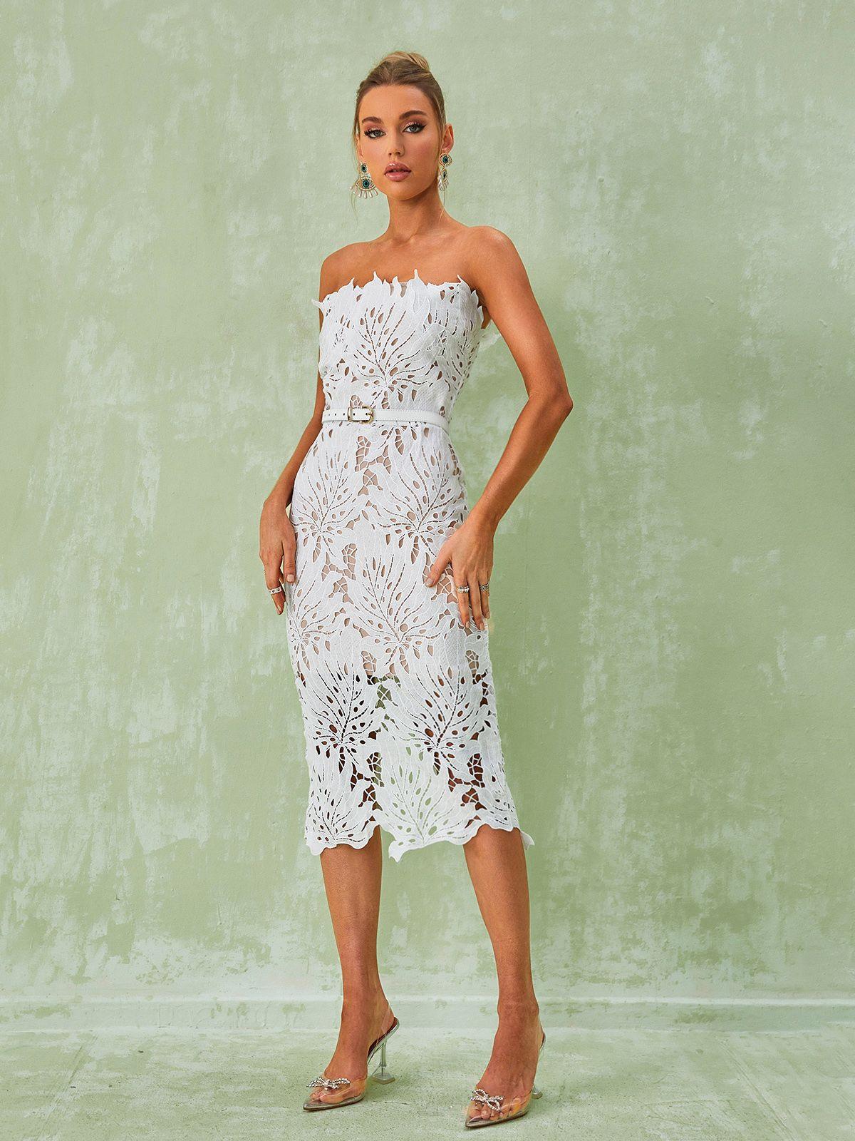 Despina White Lace Midi Dress – Fiel Shop