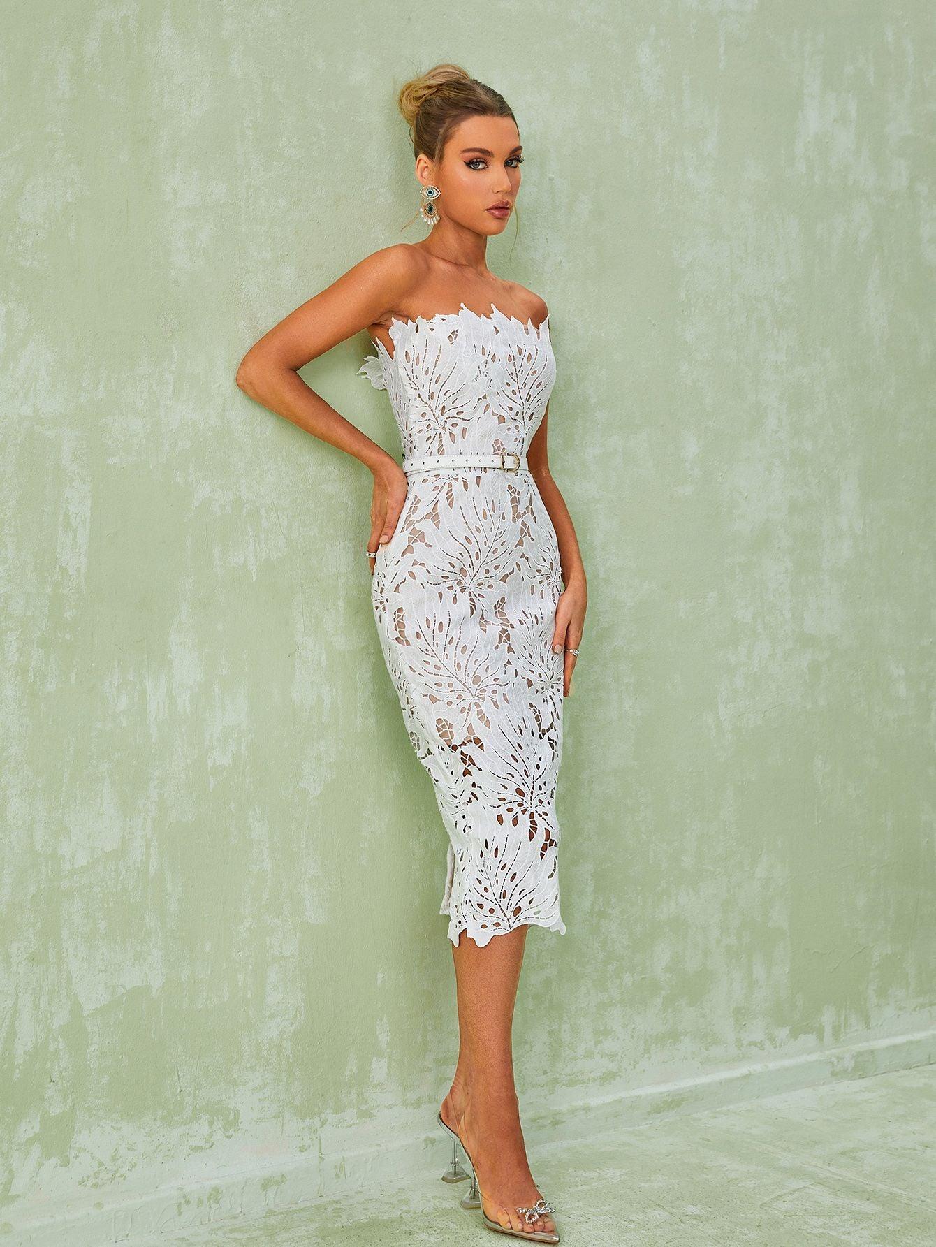 Despina White Lace Midi Dress – Fiel Shop