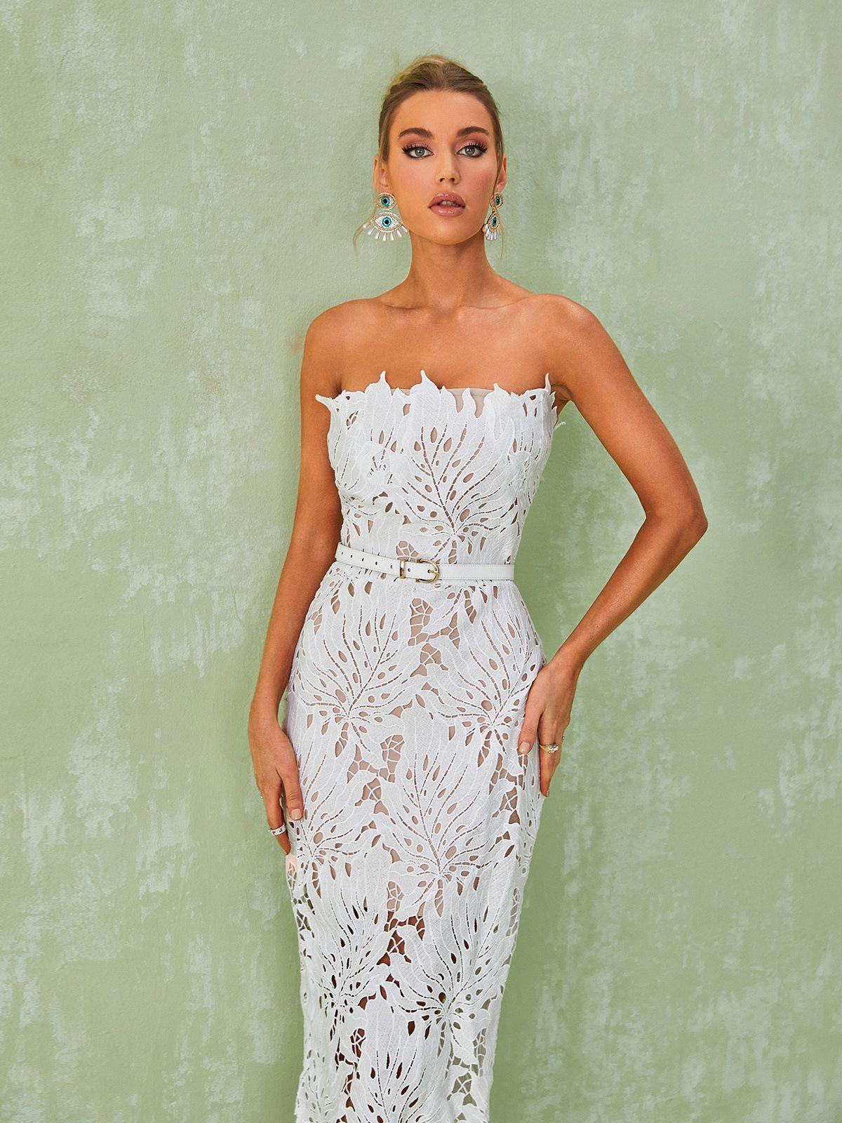 Despina White Lace Midi Dress – Fiel Shop