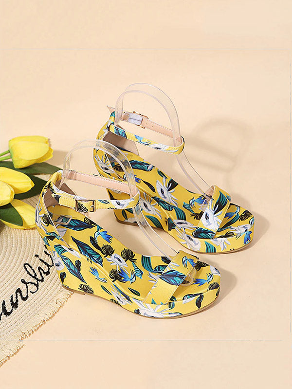 Plateau-Sandalen im tropischen Stil mit Print