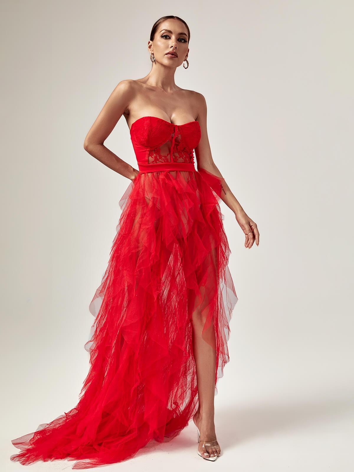 Dorothy Tulle Maxi Dress In Red