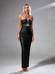 Emer Strapless Leather Maxi Dress In Black