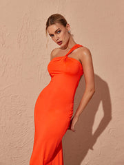 Emi One Shoulder Backless Maxi Dress In Orange