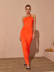 Emi One Shoulder Backless Maxi Dress In Orange