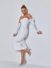 Esperanza Strapless Feather Bandage Dress In White