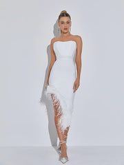 Esperanza Strapless Feather Bandage Dress In White