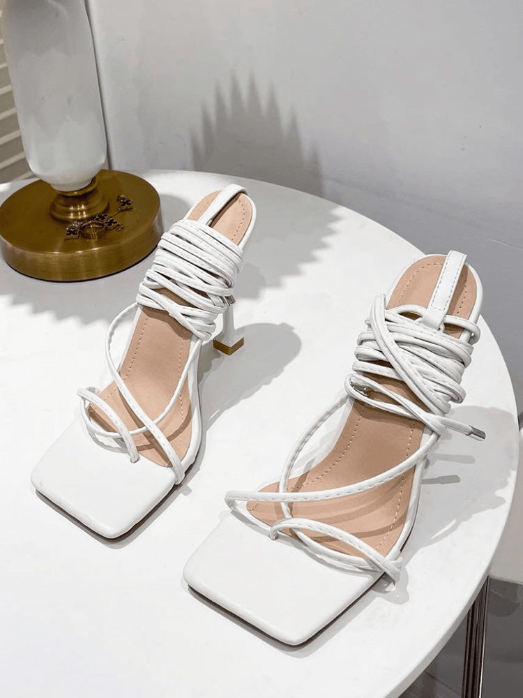 Square Toe Lace Up Sandals