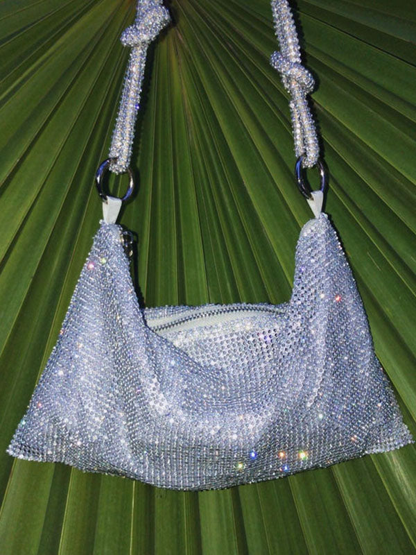 Bolsa con cremallera anudada y diamantes de imitación