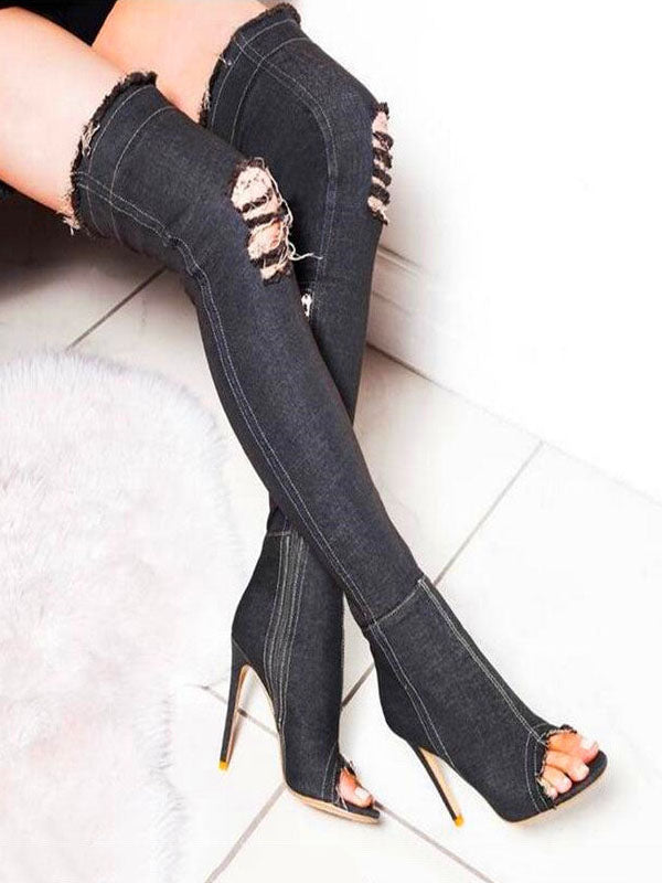 Peep-Toe-Overknee-Jeansstiefel