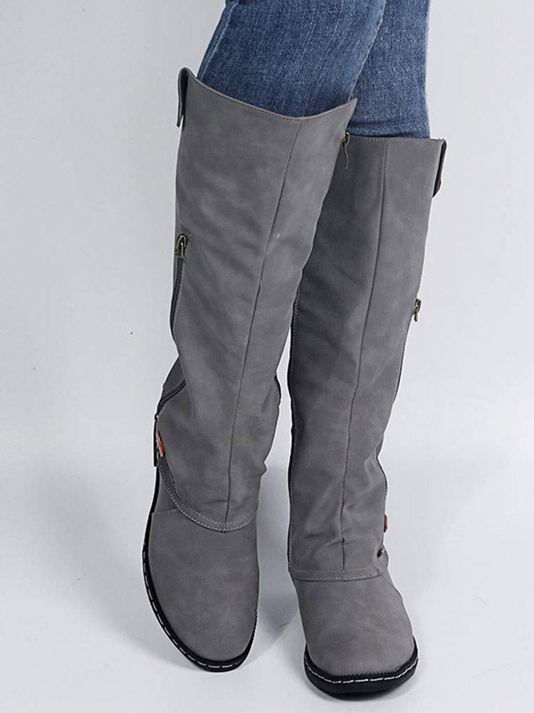 Zipper PU Leather Boots