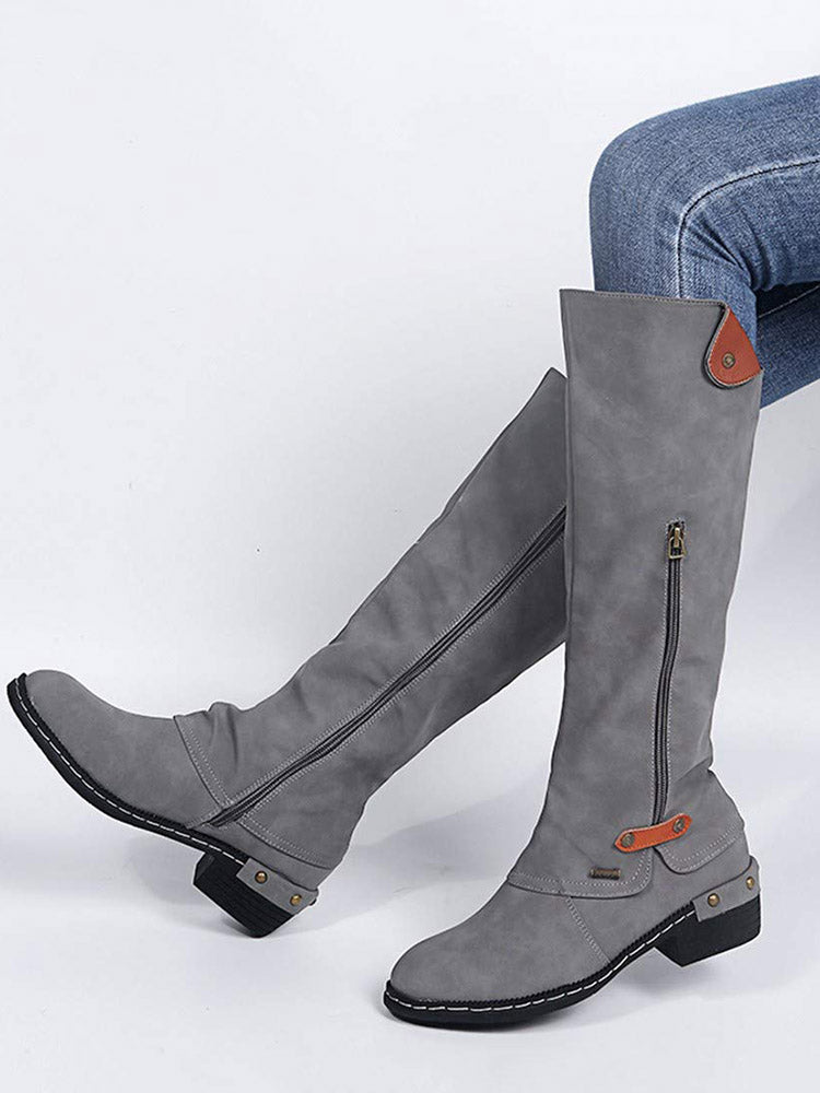 Zipper PU Leather Boots