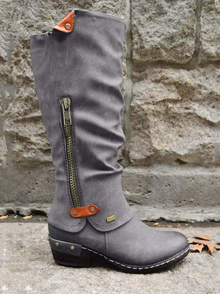 Zipper PU Leather Boots