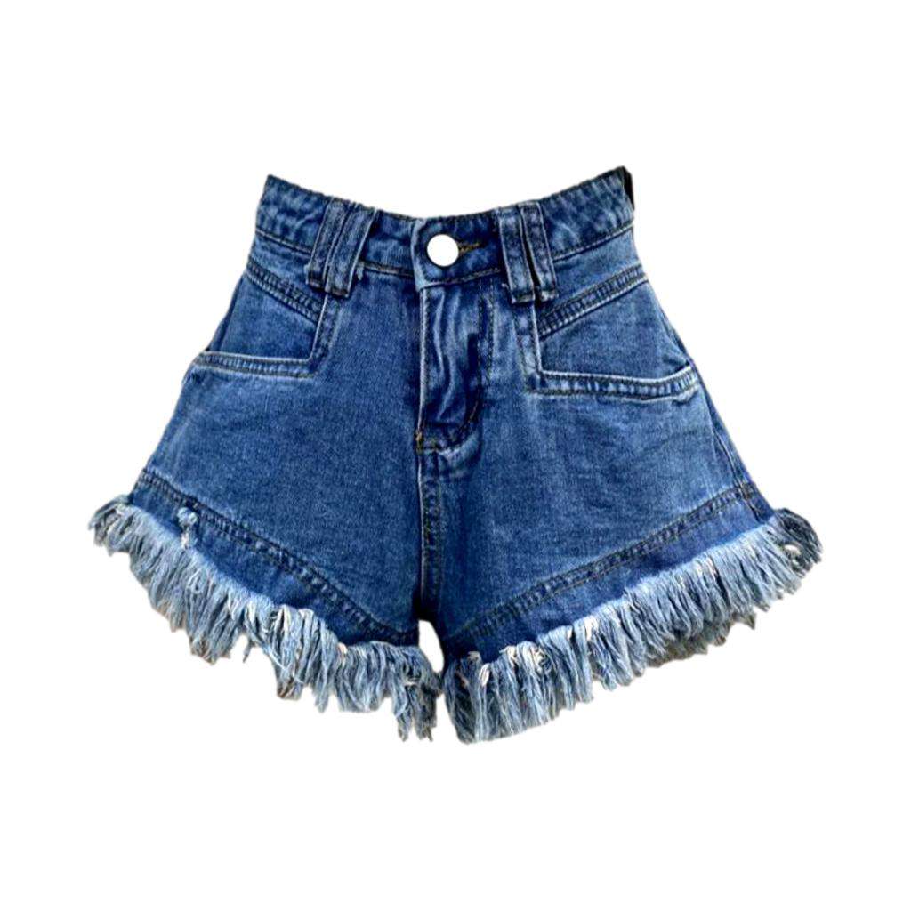 Distressed-Jeansshorts mit weitem Saum