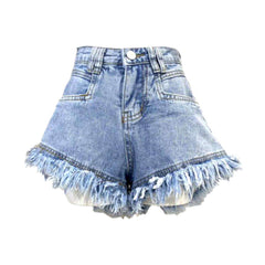 Distressed-Jeansshorts mit weitem Saum