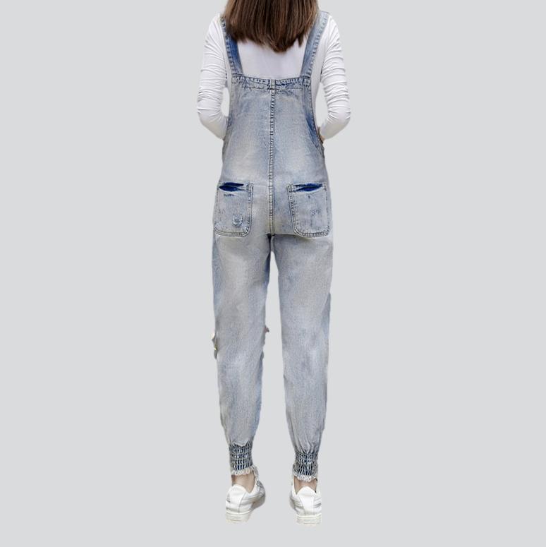 Women's head embroidery denim jumpsuit