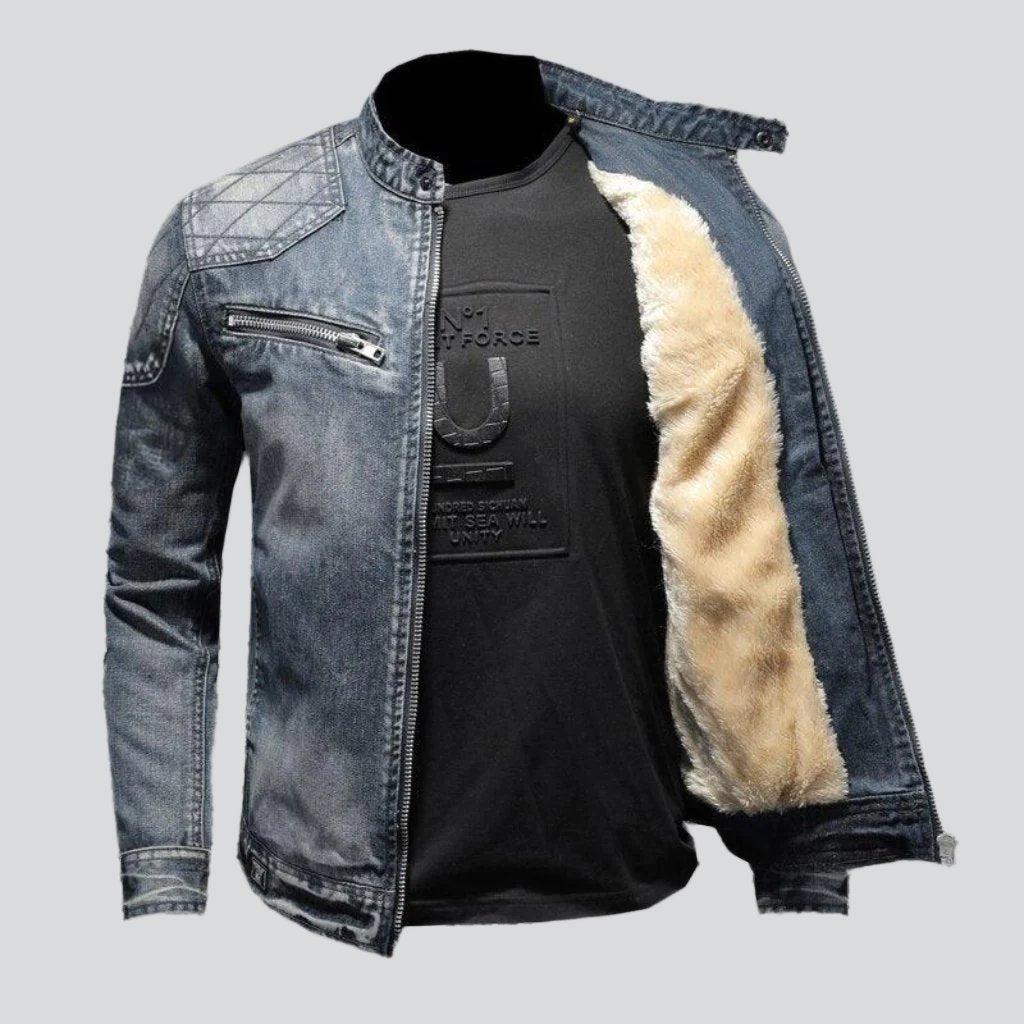 Winter vintage biker denim jacket