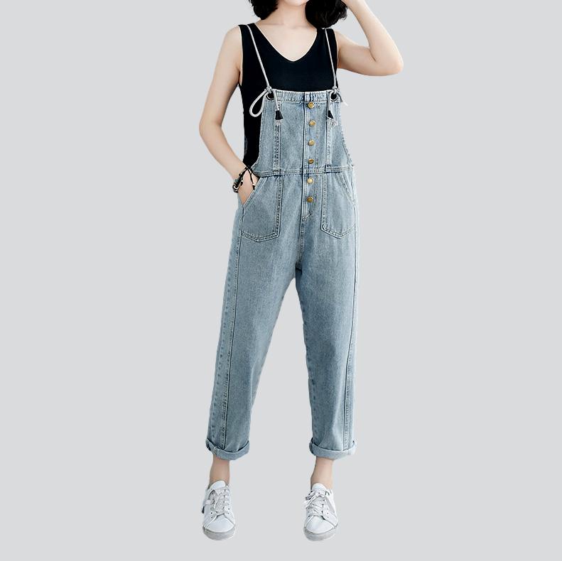 Women's denim jumpsuit with drawstrings