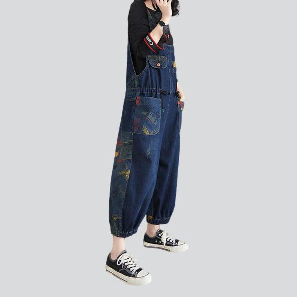 Women's denim overall with drawstrings