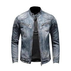 Winterliche Vintage-Biker-Jeansjacke