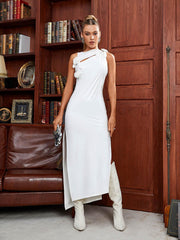 Vestido largo de látex con aberturas laterales Hecate en blanco