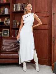 Hecate Cutout Latex Split Maxi Dress In White