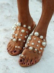 Pearl Decor Flat Casual Sandals