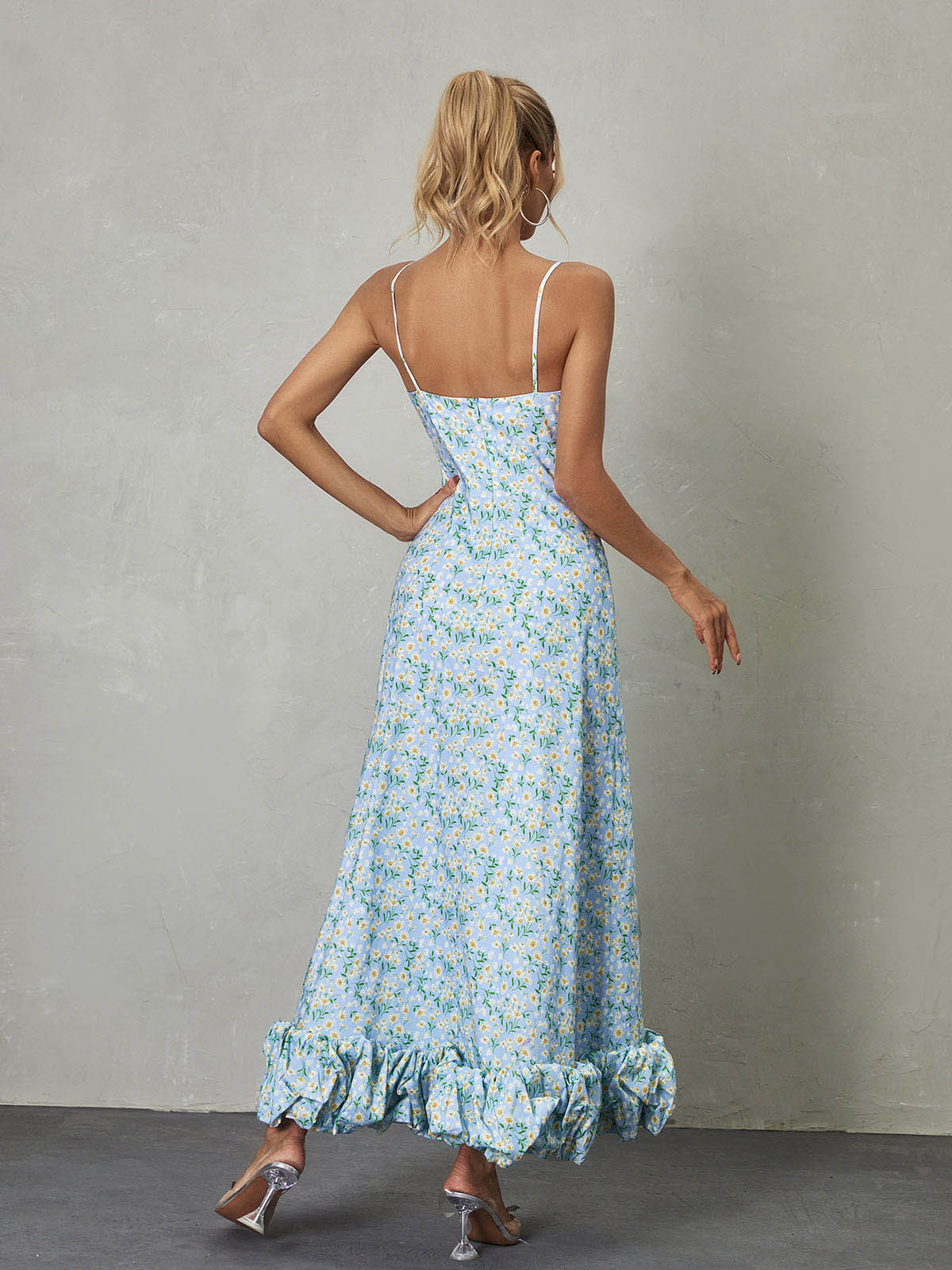 Ilsa Spaghetti Floral Maxi Dress In Blue