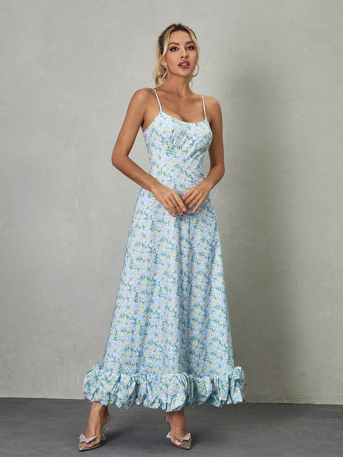 Ilsa Spaghetti Floral Maxi Dress In Blue