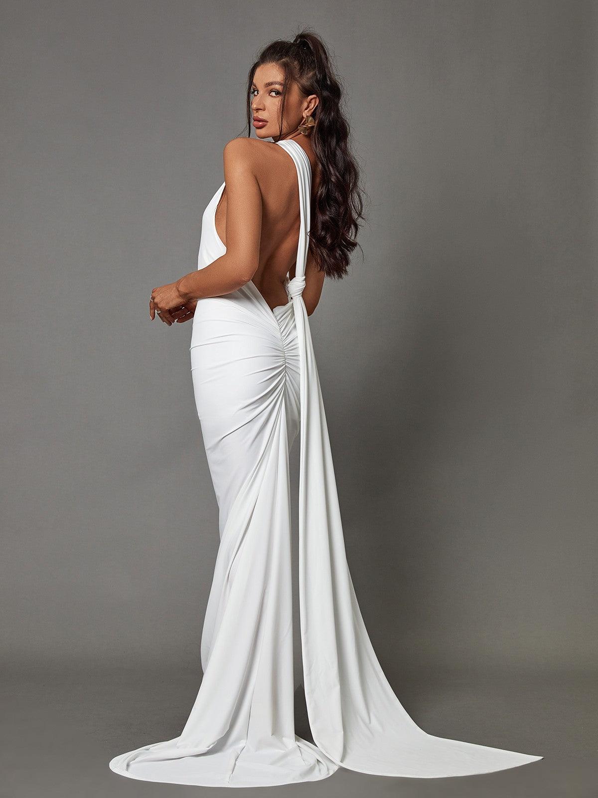 Jade Backless Maxi Dress In White