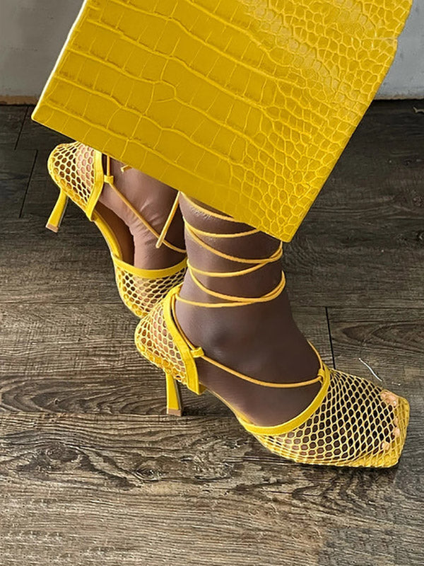 Square Toe Mesh Wrap Sandals