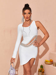 Lathan – Weißes One-Shoulder-Bandage-Kleid 