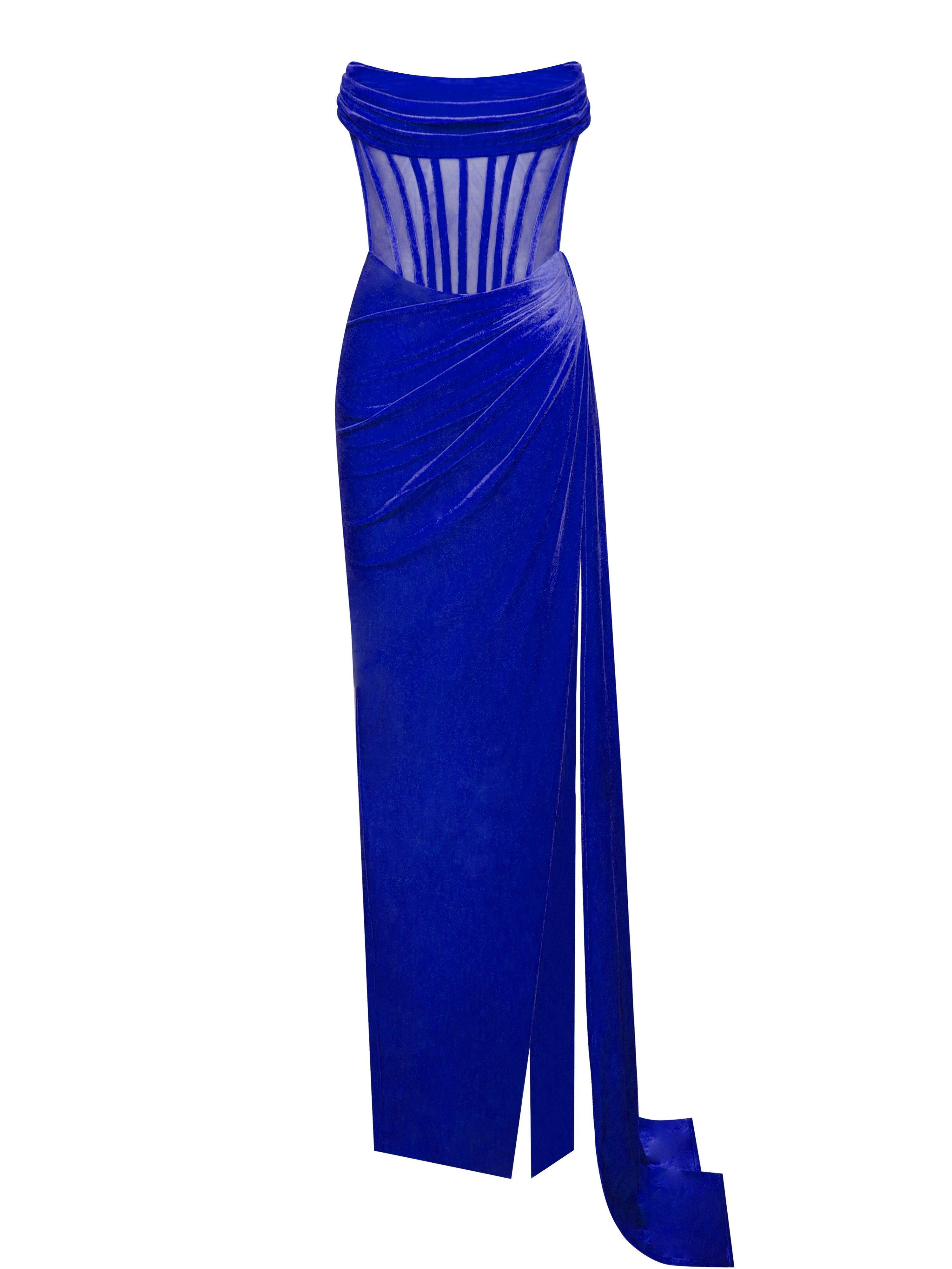 Leilani Corset Split Maxi Dress In Royal Blue