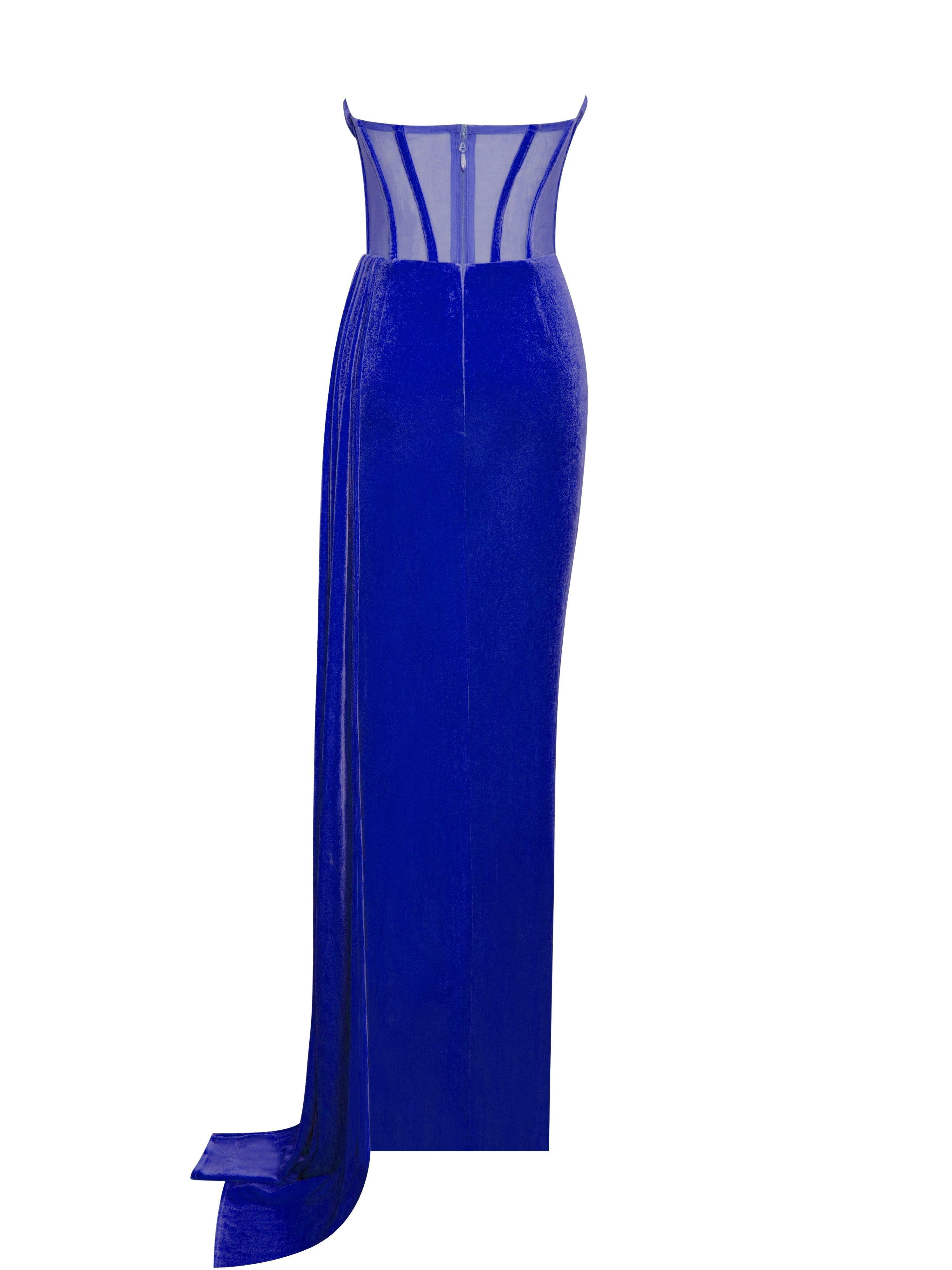 Leilani Corset Split Maxi Dress In Royal Blue