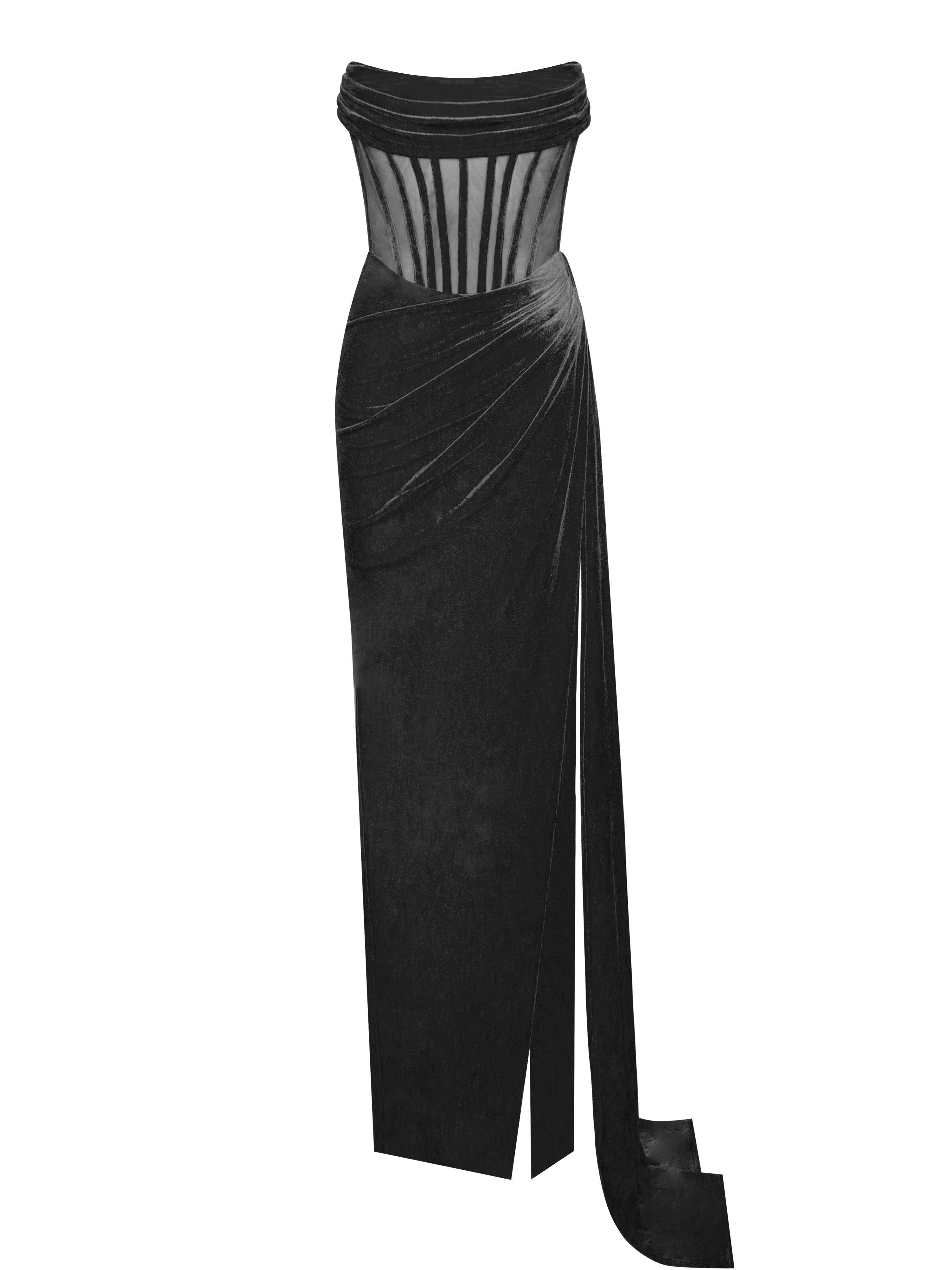 Leilani Corset Split Maxi Dress In Black